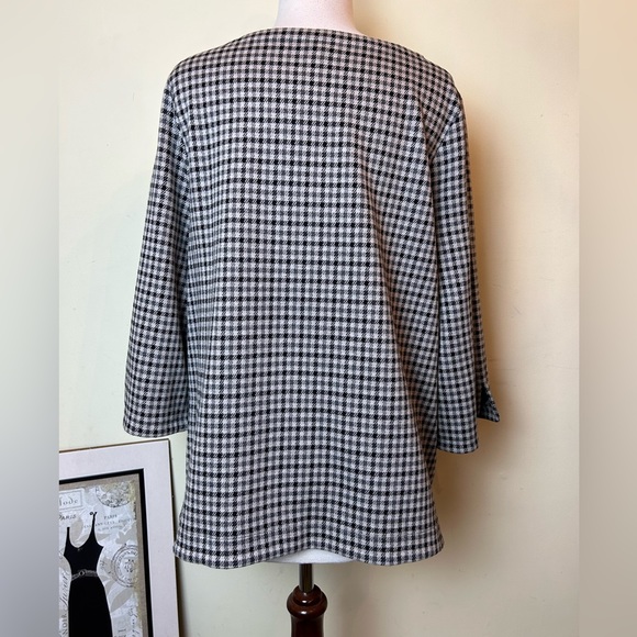 J Jill Tunic Size XL Petite Ponte 3/4 Sleeves Check Gray Black Brown - Picture 4 of 10